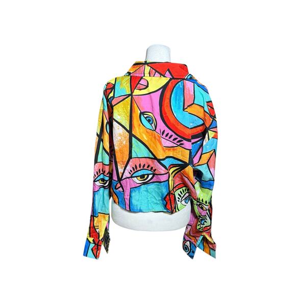 Live 4 Truth Crop Blouse Women L Colorful Funky Abstract Art Long Sleeve Picasso - Picture 5 of 10